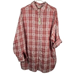 NWT Max Studio Red Plaid Lightweight 100% Cotton Button Down Tunic/Dress Size M